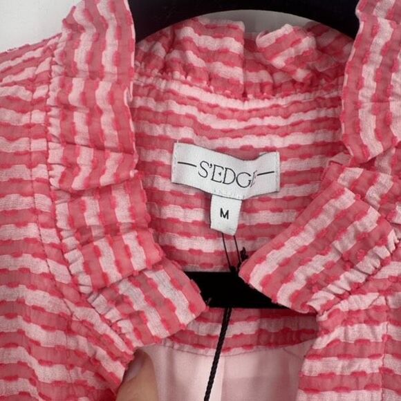 NWT Sedge Red & White Ruffle Short Suit Set Size Medium Candy Stripe Blouse - Picture 8 of 16